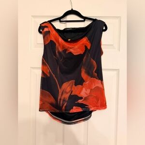 George Women's Black and Red Floral Tank Top